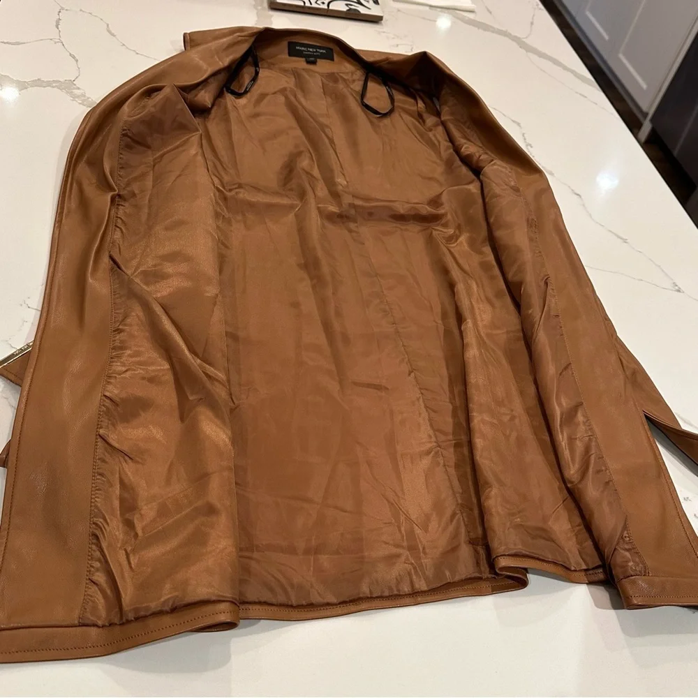 Marc New York Vegan Faux Leather Sleeveless Duster Cardigan Womens Size XS Brown